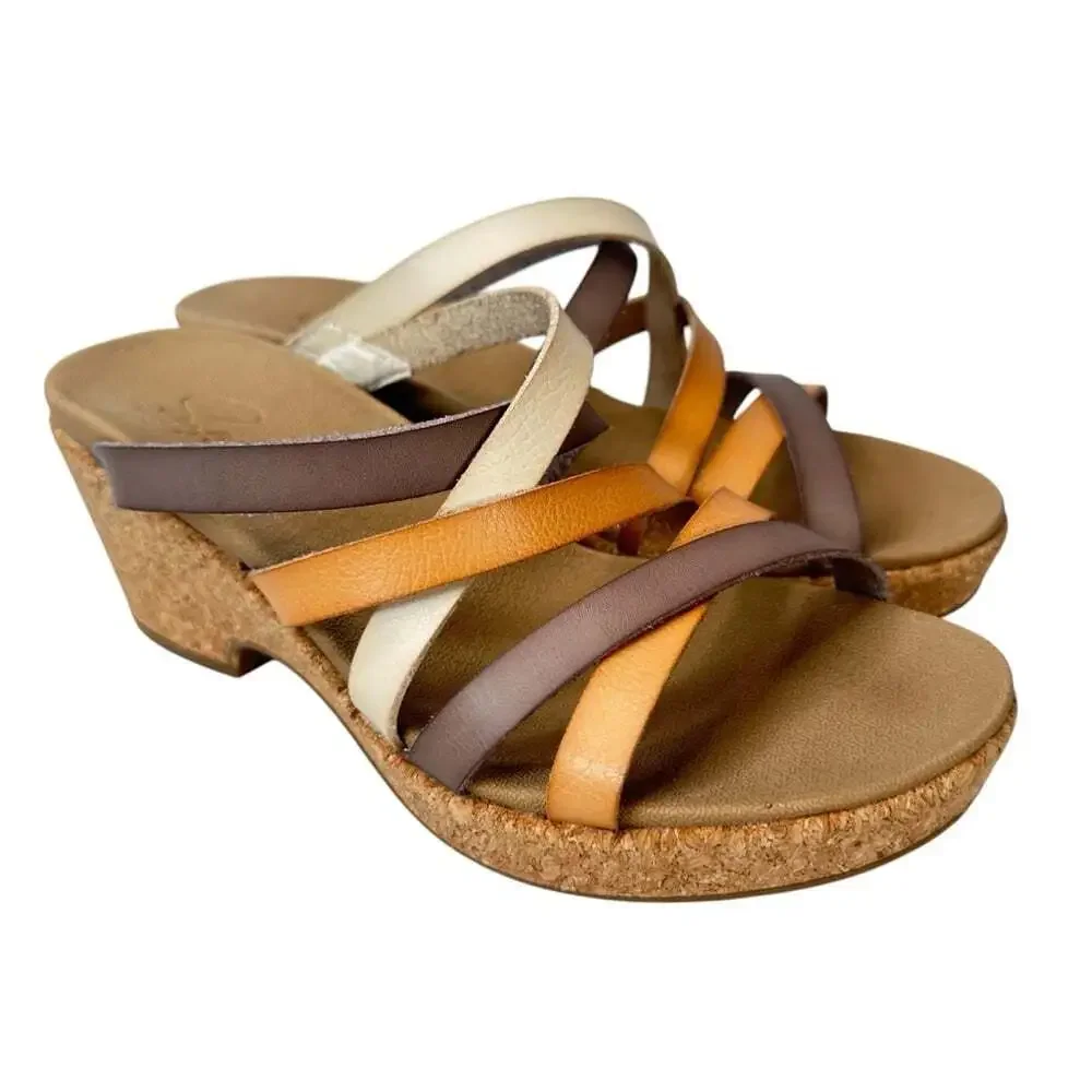 SoftMoc Hillary Multicolor Leather Cork Wedge Sandals Womens 9 Comfort